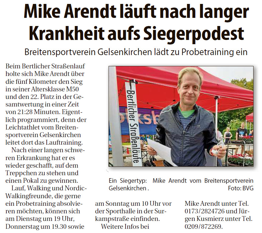 06.10.2022 Stadtspiegel Gelsenkirchen - Mike Arendt läuft nach langer Krankheit aufs Siegerpodest